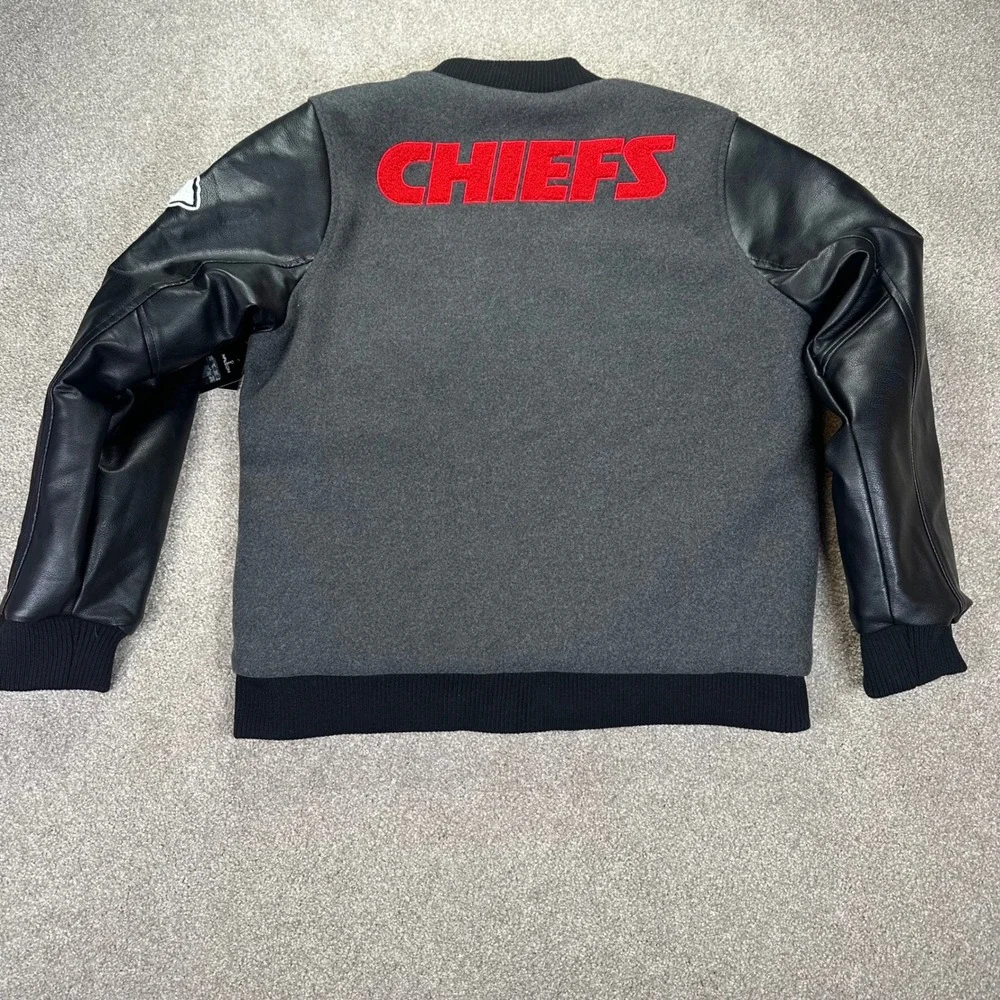 NFL Ultra Game Kids 4-16 Kansas‎ City Chiefs Varsity Jacket Grey Black Letterman